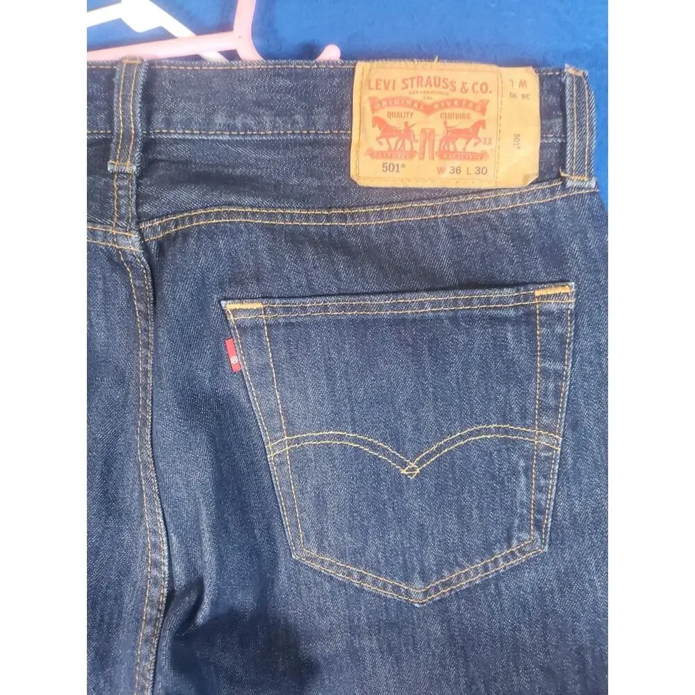 Levis 501 Mens Jeans 36x30 Blue Original Fit Straight Leg Button Fly